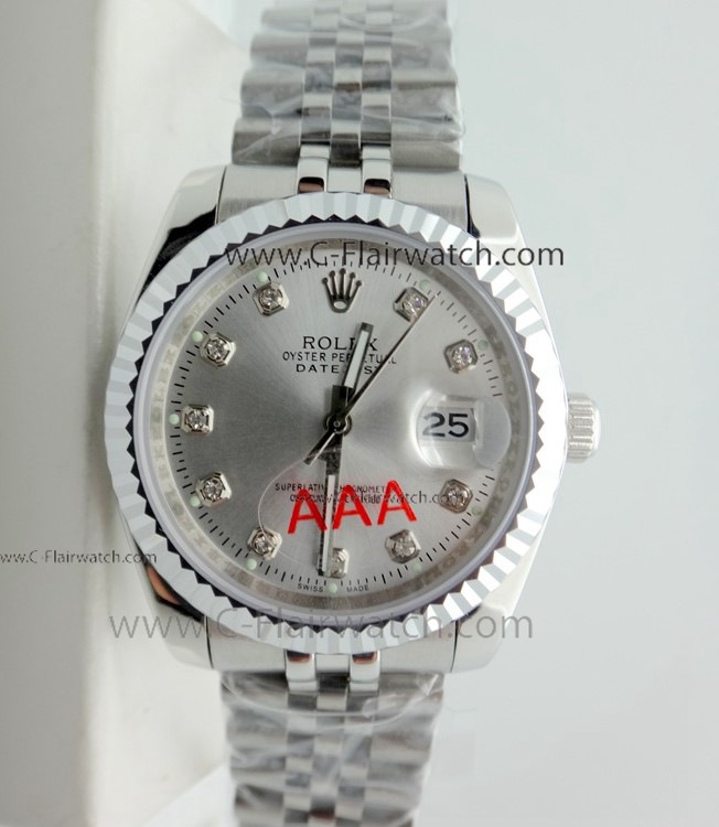 Rolex Datejust Stainless Steel Jubilee Silver Diamond Watch 36mm